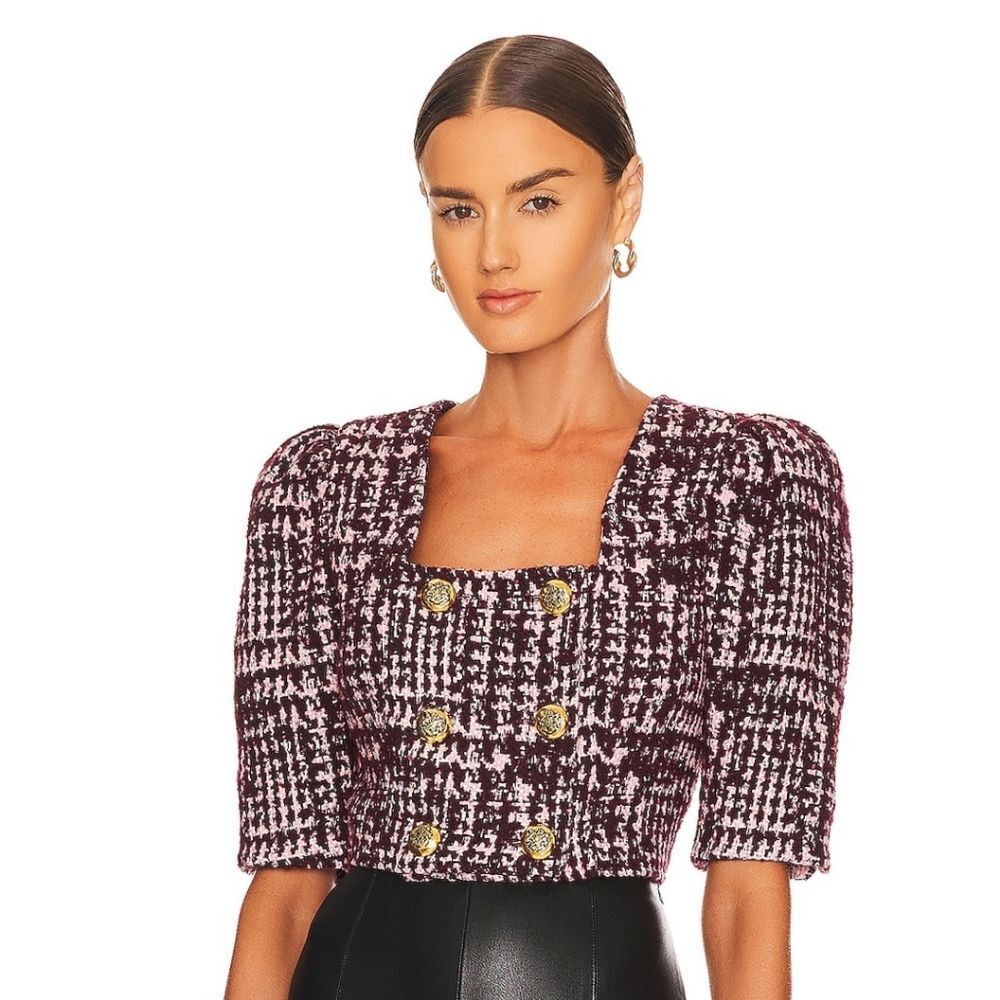 NWT Smythe DB Cropped Jacket in Plum Boucl